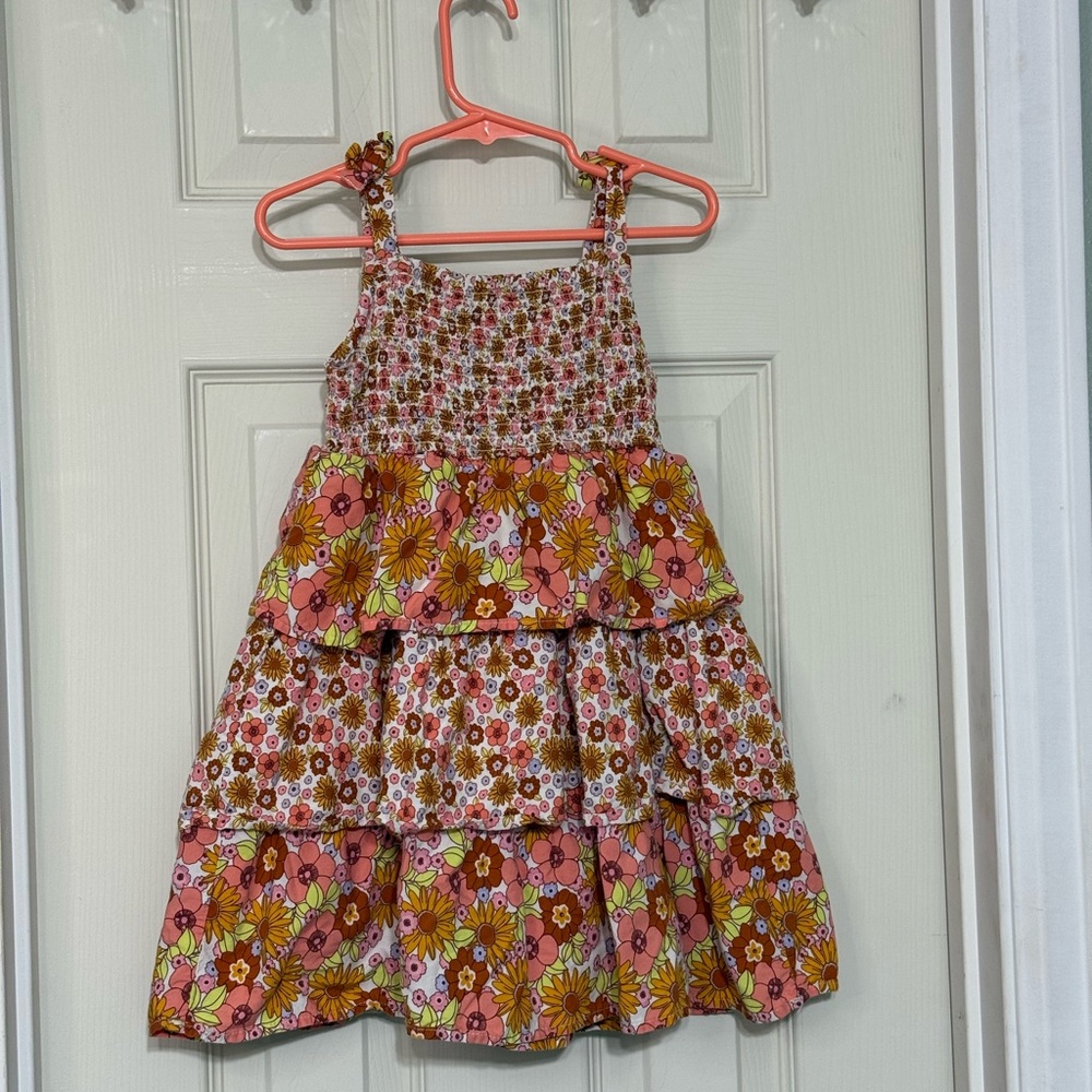 Wonder Nation Pink and Brown Floral Tierd Kids Dress 4T